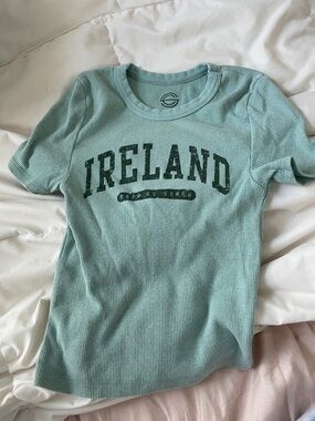 T.J.Maxx Seafoam Green Ribbed 'Ireland' Short Sleeve Tee